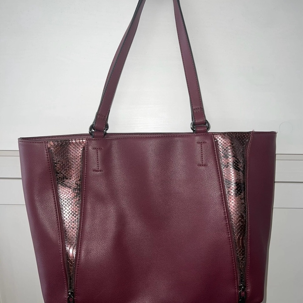 INC International Concepts Maroon Tote with Snakeskin Accents